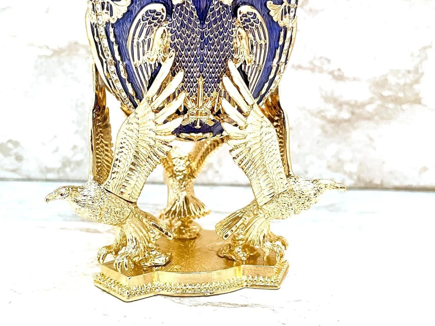 Pierre Lorren Fabergé Egg Sapphire Blue Fabergé Egg Music Box Trinket Box Austrian Crystal Diamonds Pure Gold Decor Foresight Wisdom Gift