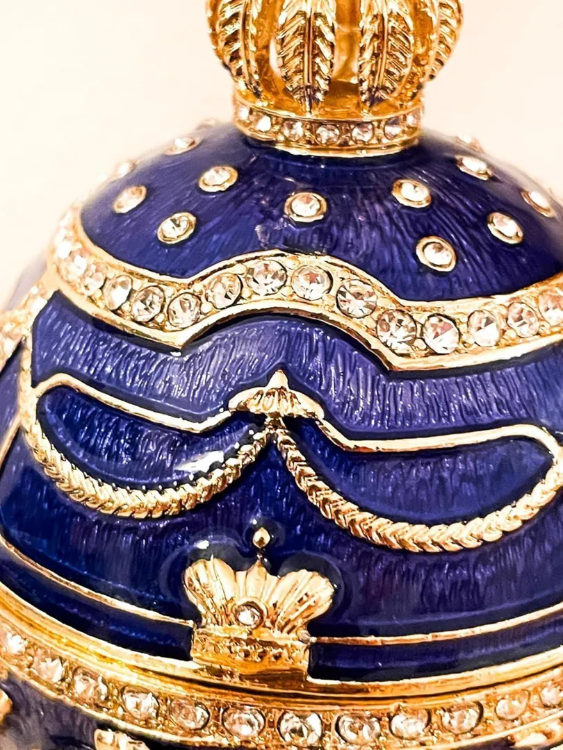Pierre Lorren Fabergé Egg Sapphire Blue Fabergé Egg Music Box Trinket Box Austrian Crystal Diamonds Pure Gold Decor Foresight Wisdom Gift