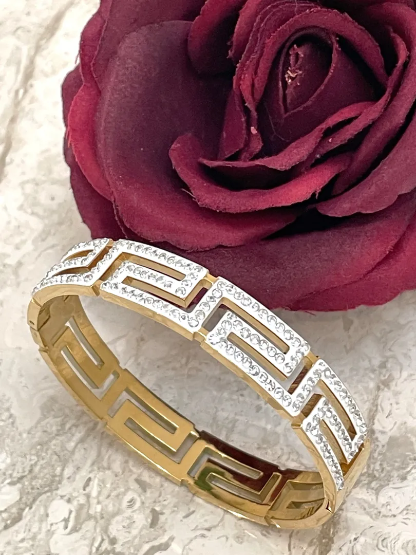 18k Yellow Gold Bracelet, Meander Bracelet, Greek Key Bracelet, Ancient Greek Jewelry, Bangle Bracelet, Geometric Bracelet, ETERNAL LIFE, SUCCESS.