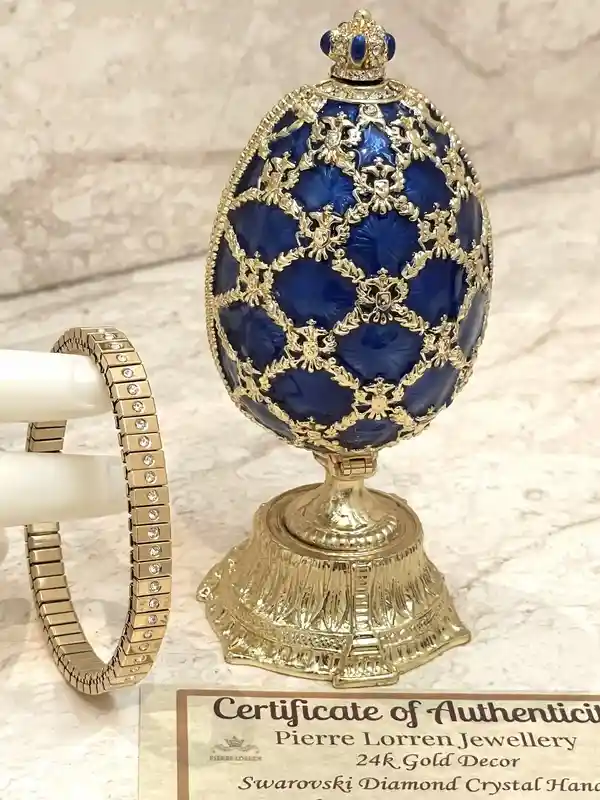 Pierre Lorren Faberge-Style Egg St Petersburg Faberge style egg Home Decor Pure Gold Decor Swarovski Crystal Diamond Handset Birthday Anniversary 