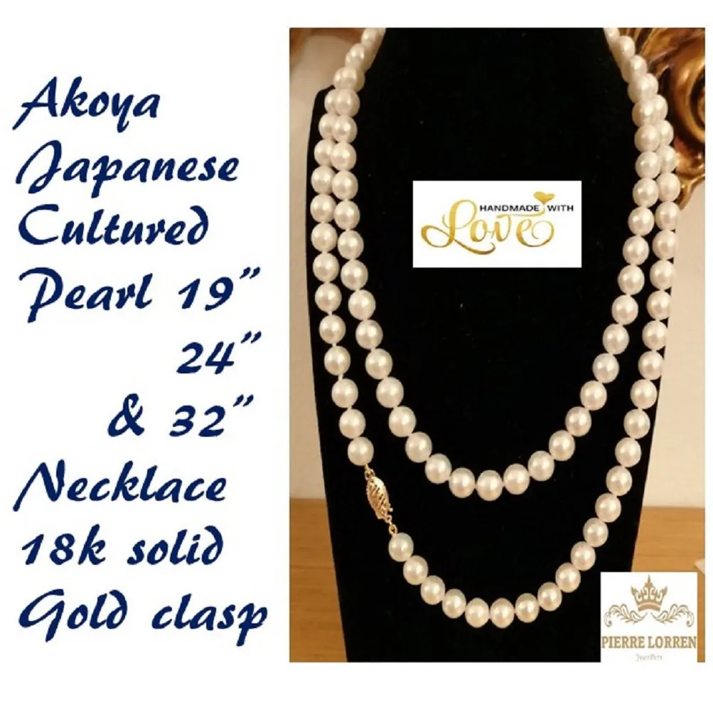 Akoya Pearl Necklace gift AAA grade 18k solid Gold Japanese White NATURAL CULTURED Pearl Necklace Wedding Bridal Jewelry South Sea Pearl