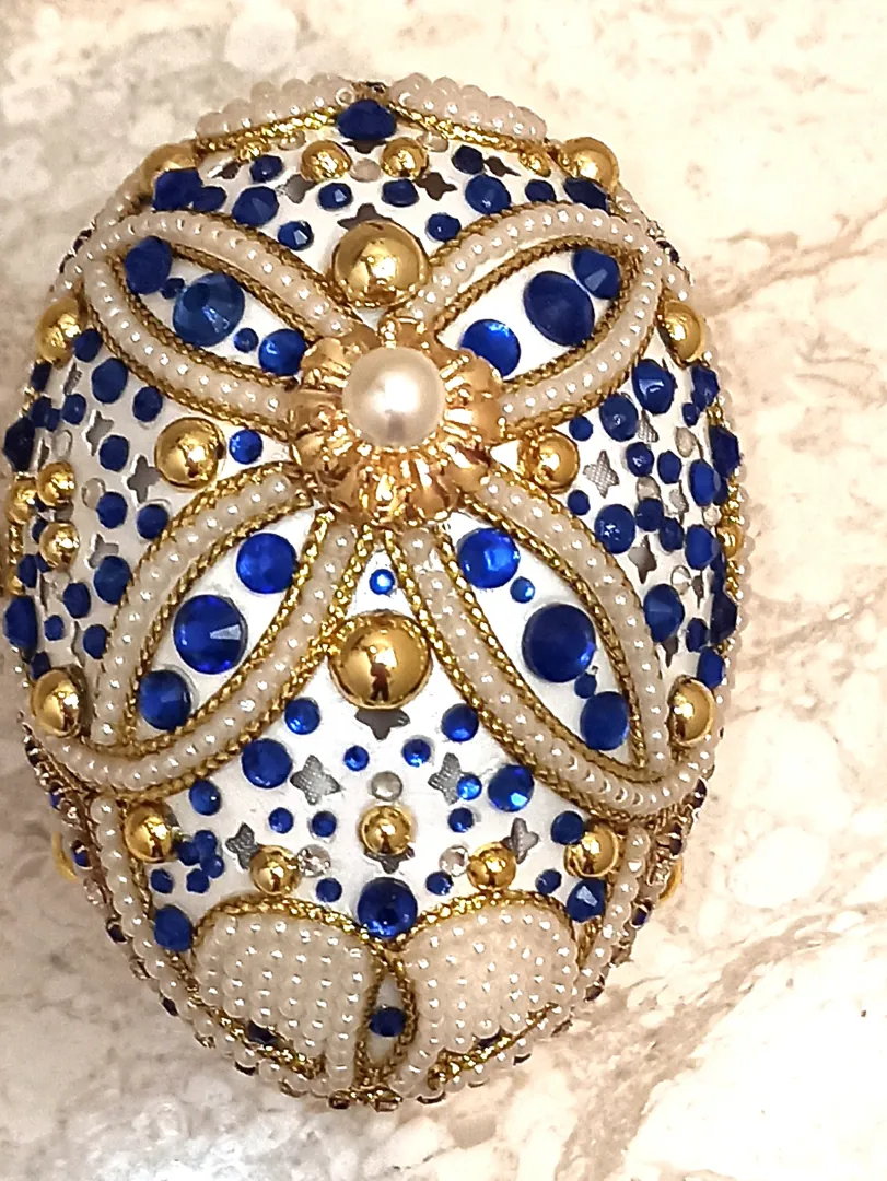1993 Luxury Jewelry Box Faberge Egg Jewelry Set - Faberge Egg Something Blue Something New Hand-Carved Natural Egg 24k Gold Austrian Crystal