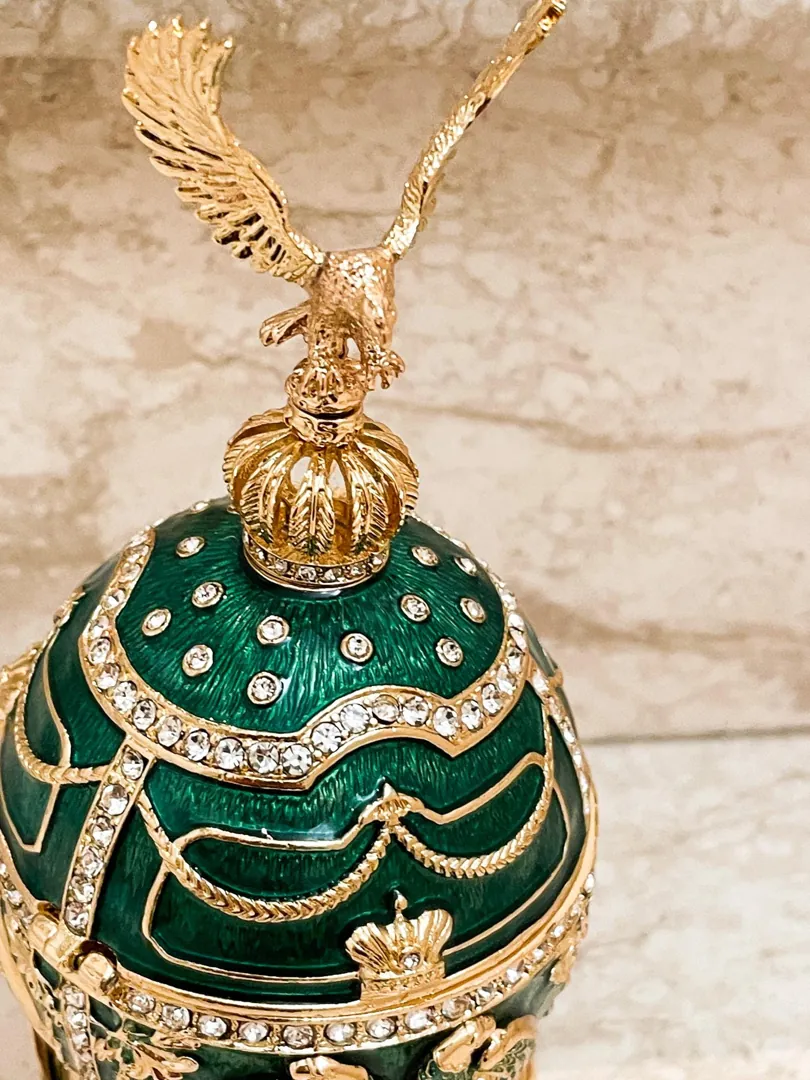 Limited Edition Musical Faberge Egg with Velour Interior and Swarovski Crystal Diamond Handset. Faberge Style Egg for POWER and LONGEVITY. Perfect for Anniversary or Birthday gifts.