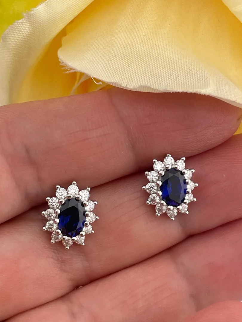 2.4ct Certified Natural Sapphire Diamond Earrings Sapphire Studs Diamond Sapphire Earrings 2ct Designer Stud Jewelry 18k Gold Handmade Gift