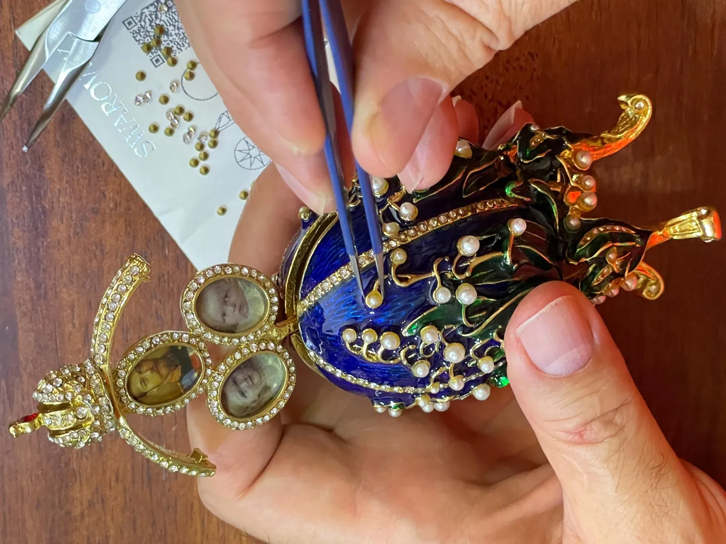 Sapphire Blue Imperial Egg Fabergé Egg Style Gold Swarovski Eggs Birthday Christmas Graduation Gift Box Wisdom Luck Handmade by Pierre Lorren