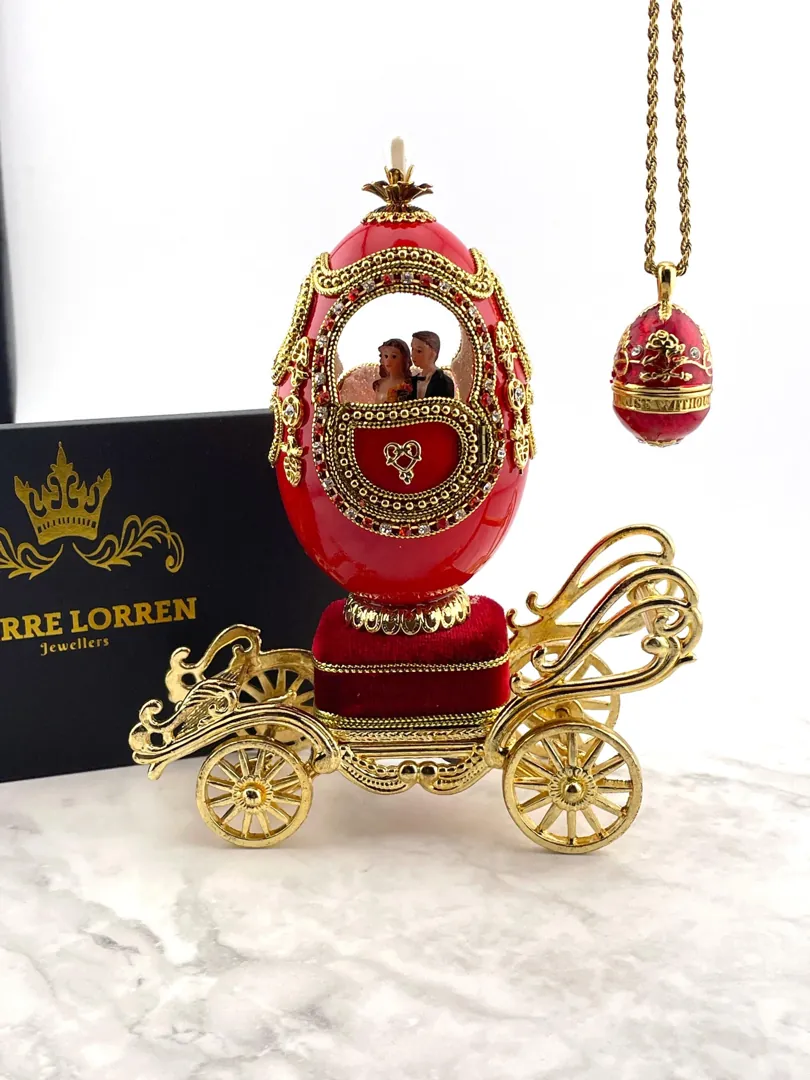 Perla White Faberge Egg Jewelry Box Handmade Russian Easter Egg Fabergé style egg Trinket box – 24k Gold, Swarovski Crystal by Pierre Lorren
