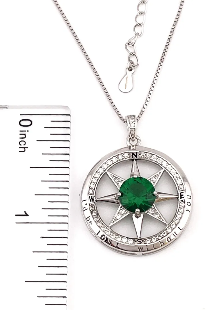 2ct Emerald Necklace - Diamond Emerald Pendant - Compass Necklace Pendant 18k White Gold Silver Handmade Certified Emerald Jewelry for Women