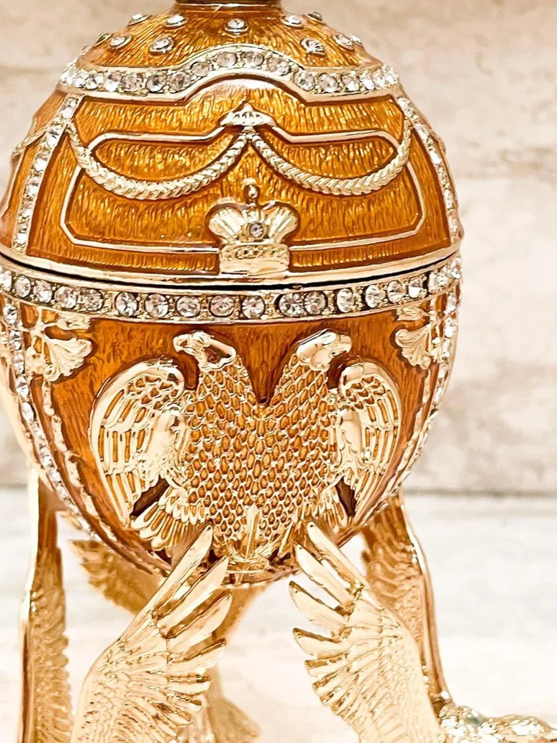 Pierre Lorren Fabergé Egg Faberge Egg Music Box Faberge Trinket Box Pure Gold Decor Austrian Crystal Diamonds Wisdom Gift for Graduation