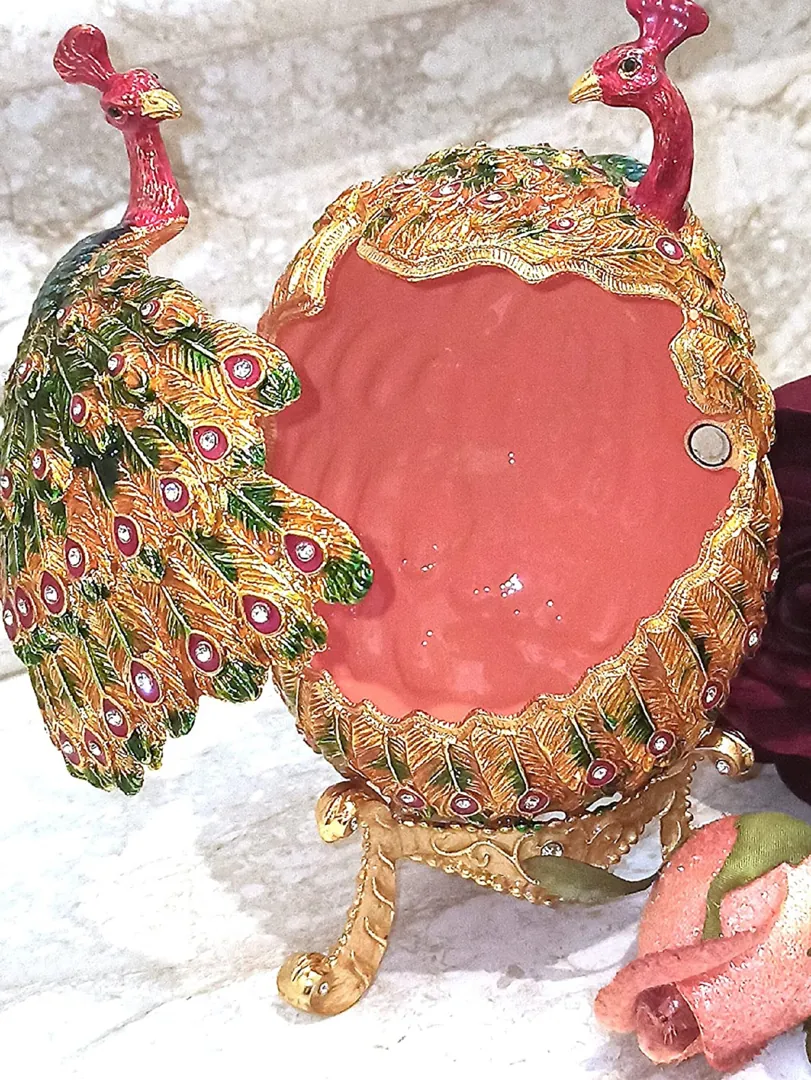 Lovers Faberge Egg 24kt Gold Anniversary Peacocks Rainbow Faberge Egg Style With Bracelet 160 Handset Austrian Crystal Faberge Trinket Egg