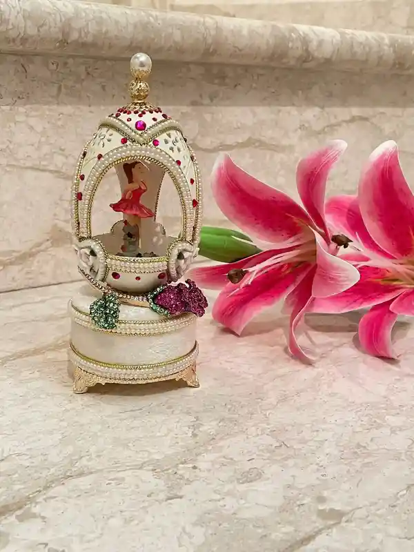 RUBY Faberge-Style Egg Music Faberge Music box HANDCARVED 24k Gold & Faberge Necklace Faberge Egg style Gift for her 35th Wedding Anniversary gift 