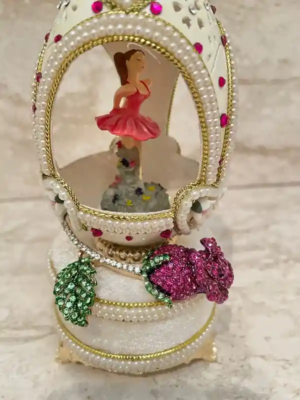 Luxurious 18th birthday Gift for Granddaughter 2005 PINK Faberge-Style Egg Music Box & Faberge-Style Egg Style NECKLACE BALLET Gift for Ballerina Ballet 