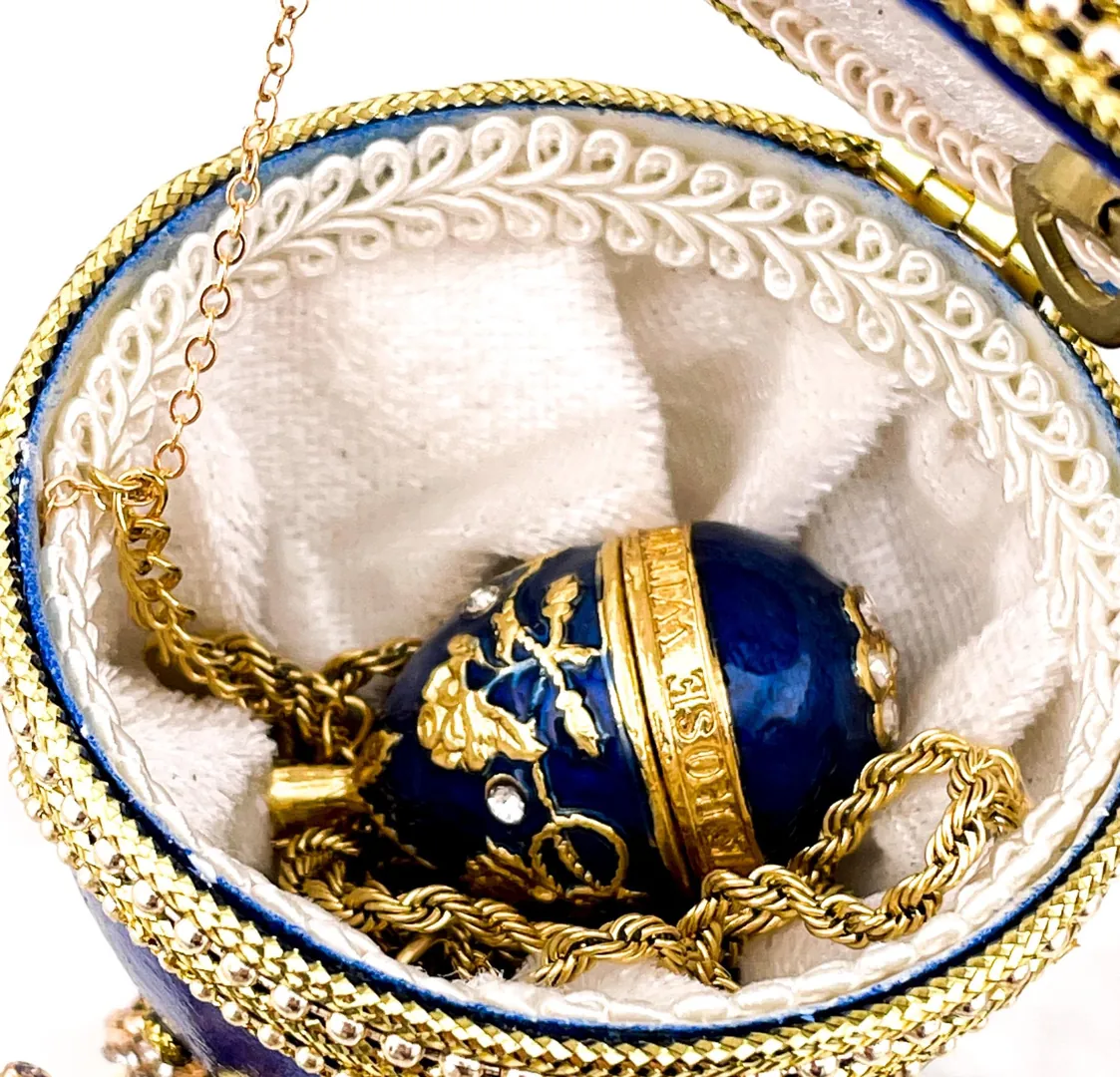 1980 Faberge Egg Sapphire Blue Bird Natural Fabergé Egg Pure Gold Decor 45th Wedding Anniversary Gift for Parents 45th Birthday Gift for Her
