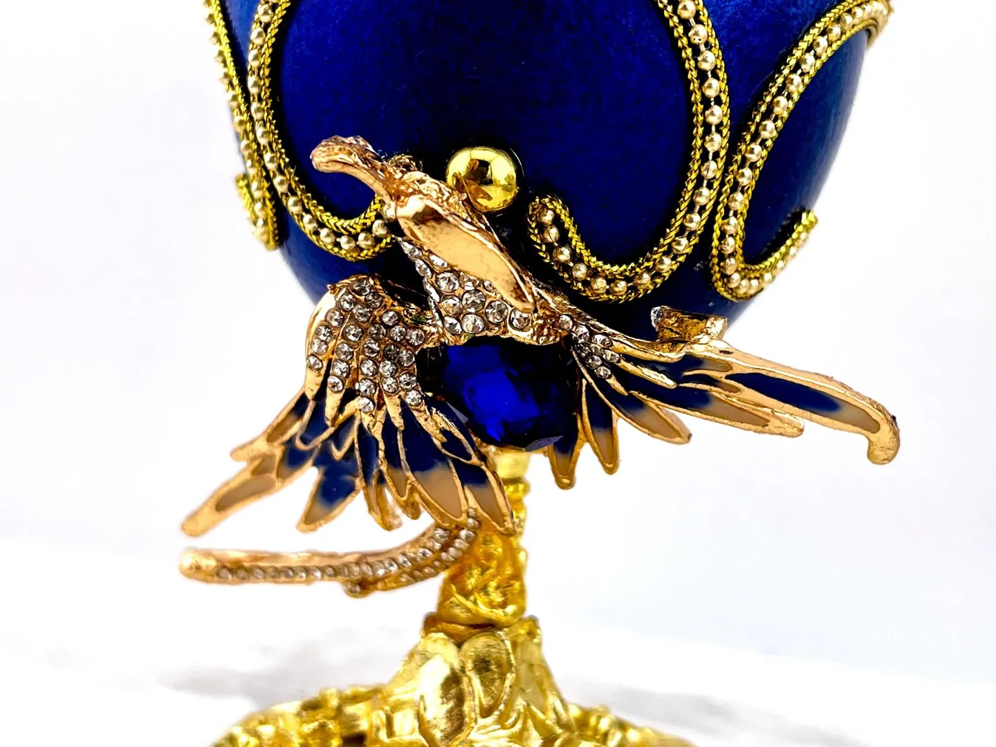 1980 Faberge Egg Sapphire Blue Bird Natural Fabergé Egg Pure Gold Decor 45th Wedding Anniversary Gift for Parents 45th Birthday Gift for Her
