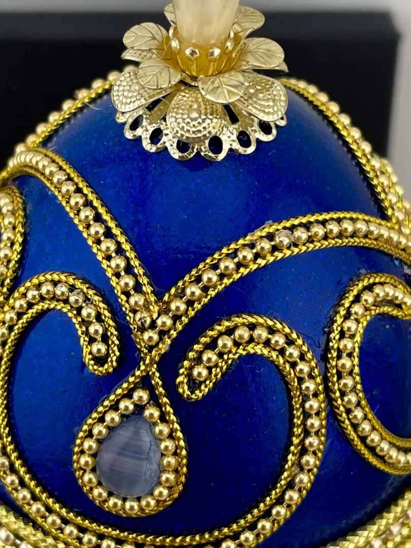 1980 Faberge Egg Sapphire Blue Bird Natural Fabergé Egg Pure Gold Decor 45th Wedding Anniversary Gift for Parents 45th Birthday Gift for Her