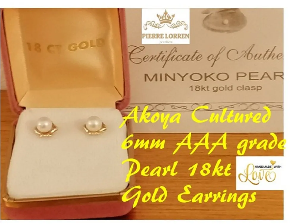 Japanese Akoya Saltwater Pearl Stud Earrings, 18K Gold, Gift for Her / Akoya Cultured Pearl Jewelry for Bride / South Sea Pearls and Gold Jewelry.