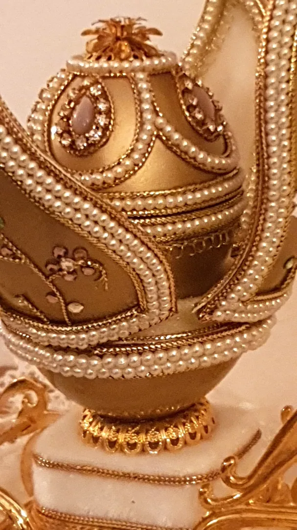 ONLY ONE Faberge Egg Style Music Antique Ring Box Bridal Wedding Anniversary Fabergé Egg Trinket Luxury Gift for Bride HANDCARVED Real Egg
