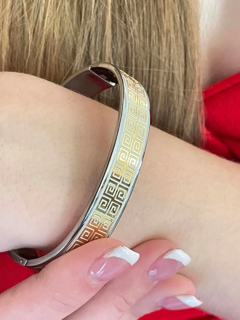 Handmade Silver Meander Bracelet / Greek Key Bangle / Greek Jewelry Meander Bracelet / Ancient Greek Key Bracelet / 24K Gold Gift for Her