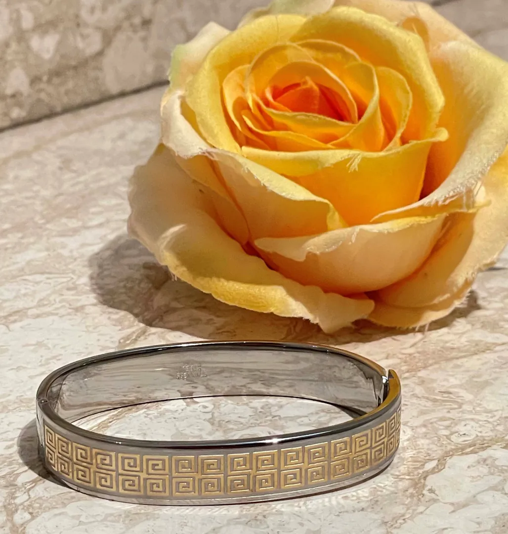 Handmade Silver Meander Bracelet / Greek Key Bangle / Greek Jewelry Meander Bracelet / Ancient Greek Key Bracelet / 24K Gold Gift for Her