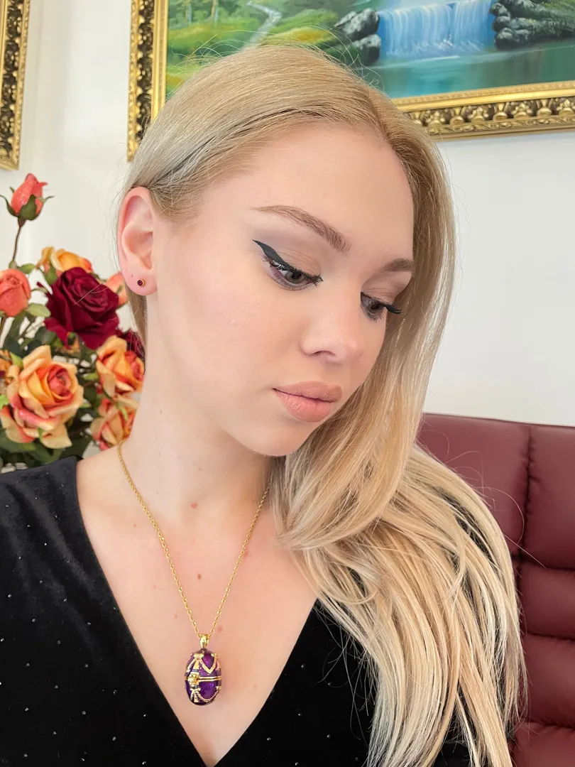 24k Fabergé Style Imperial Egg Necklace Set - Fabergé Egg Amethyst Necklace Gold - Fabergé Egg Pendant Necklace Handmade Jewelry Mother Gift