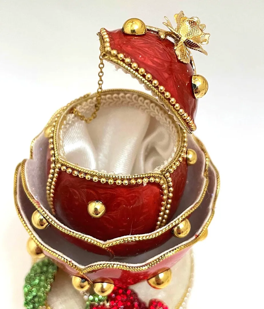 Limited Edition Fabergé Egg 2002 Ruby Rose Fabergé Style Egg Handcarved Fabergé Egg Music Box & Jewelry First Christmas Anniversary New Year