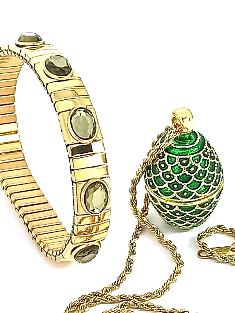 Faberge Easter Egg Unique Gift for Her Green Pendant & Bracelet SET Faberge Style Egg Faberge Necklace Handmade Jewelry for Mother's Day