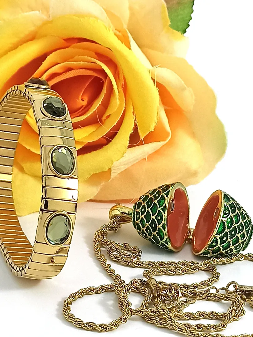 Faberge Easter Egg Unique Gift for Her Green Pendant & Bracelet SET Faberge Style Egg Faberge Necklace Handmade Jewelry for Mother's Day