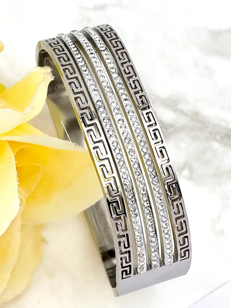16mm Bracelet Greek Jewelry 18k Yellow Gold Bracelet Infinity Bangle Bracelet Ancient Greek Key Jewelry Meander Bracelet Anniversary Gift
